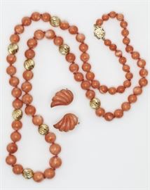 collection of two coral, 14k jewelry items