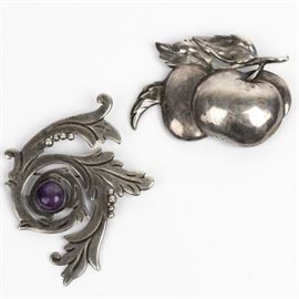 collection of two silver brooches