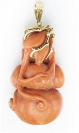 coral, 14k yellow gold pendant