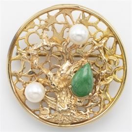 cultured pearl, 14k abstract brooch