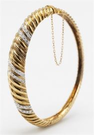 diamond, 14k yellow gold bangle bracelet