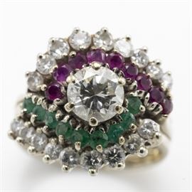 diamond, ruby, emerald, 14k ring