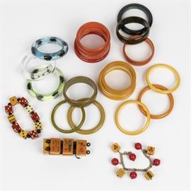group of Bakelite and resin bracelets