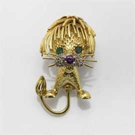 Hammerman Bros. diamond, ruby, emerald, 18k pin