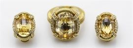 Judith Ripka citrine, 18k ring with earrings set