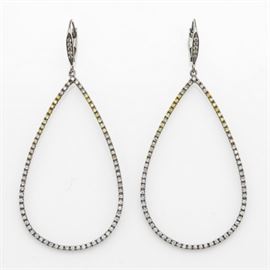 pair of colored diamond, diamond, 18k earrings