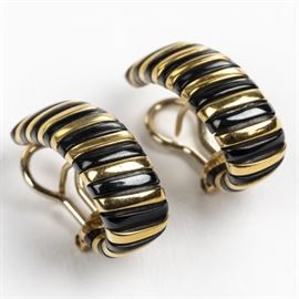 pair of Birks enamel, 18k earrings