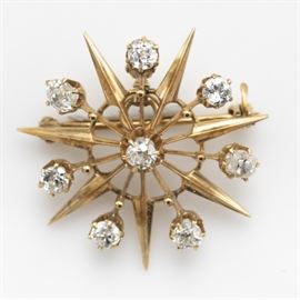 Victorian diamond, 14k starburst pin pendant