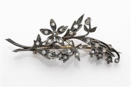 Victorian diamond, silver, 14k spray pin