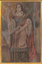 Painting Saint Clare of Assisi holding a monstrance