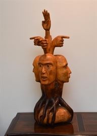 SOLD- "Four Heads in Decision" - Wood Carving from Russia (Approx. 33" H)