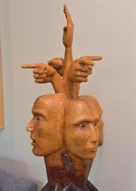 SOLD- "Four Heads in Decision" - Wood Carving from Russia (Approx. 33" H)