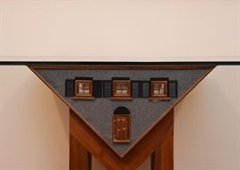 $900 - "Upside Down House" - Art Table / Console by Nancy Burch (Approx. 50" L x 17.5" W x 29.5" H)