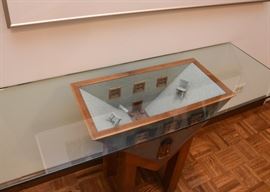 $900 - "Upside Down House" - Art Table / Console by Nancy Burch (Approx. 50" L x 17.5" W x 29.5" H)