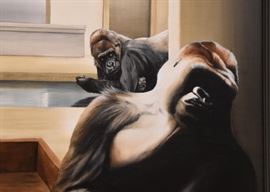 $850 - "Gorillas" - Original Artwork / Painting by Karen Halt (Approx. 26.5" L x 21.5" H including frame)