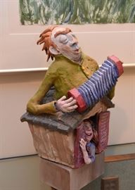 SOLD - "Accordion on Roof" - Ceramic Sculpture by Richard Weiner (Approx. 16" H including base)