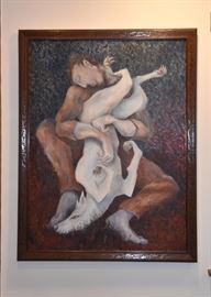 $500 - "Man & Wolf" - Original Artwork / Painting by Scott Lesh (Approx. 33.5" L x 43.25" H including frame)