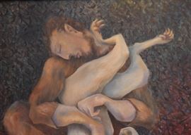 $500 - "Man & Wolf" - Original Artwork / Painting by Scott Lesh (Approx. 33.5" L x 43.25" H including frame)