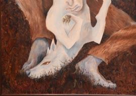 $500 - "Man & Wolf" - Original Artwork / Painting by Scott Lesh (Approx. 33.5" L x 43.25" H including frame)