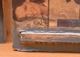 SOLD - Folk Art -Ceramic Statue of Man & Cat Inside Box, Initialed by Artist (Approx. 13.75" H)