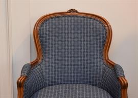 $250 Each - Beautiful Pair of Vintage Carved Wood Armchairs with Blue Upholstery