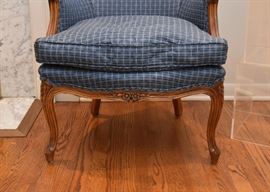 $250 Each - Beautiful Pair of Vintage Carved Wood Armchairs with Blue Upholstery