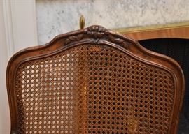 $200 Each - Pair of Vintage Carved Wood Armchairs with Cane Backing & Blue Cushions  (ONE CHAIR IS SOLD!)