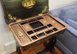 $400 - Vintage Oriental Sewing Table from Marshall Fields, Hand Painted in France & China