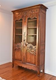 $600 - Vintage Carved Wood Armoire / Display Cabinet with Drop Down Bar