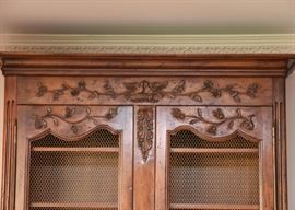 $600 - Vintage Carved Wood Armoire / Display Cabinet with Drop Down Bar