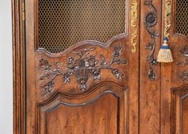 $600 - Vintage Carved Wood Armoire / Display Cabinet with Drop Down Bar