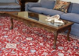 $150 - Vintage Carved Wood Cocktail / Coffee Table with Glass Top