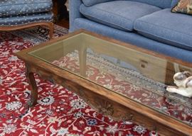 $150 - Vintage Carved Wood Cocktail / Coffee Table with Glass Top