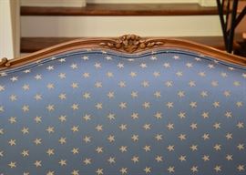 $400 - Vintage Carved Wood Settee - Blue Upholstery with Stars