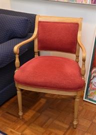 $200 - Pretty Vintage Light Wood Armchair with Red Upholstery