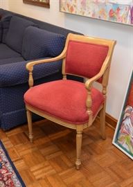 $200 - Pretty Vintage Light Wood Armchair with Red Upholstery