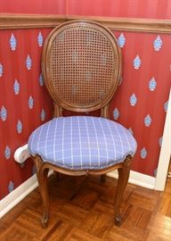 $350 for all 4- Set of 4 Pair Cane Back Dining Side Chairs with Blue Upholstery Seats (4 of these)