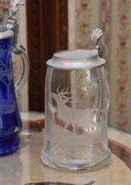 Glass Beer Stein with Stag