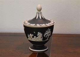 $300 - Wedgwood Black & White Jasperware Lidded Vase / Covered Bowl