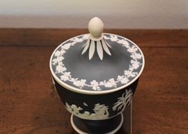 $300 - Wedgwood Black & White Jasperware Lidded Vase / Covered Bowl