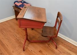 $150 - Vintage Red Painted Children's School Desk
