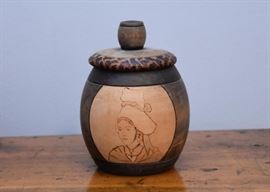 Folk Art Covered Wood Jar