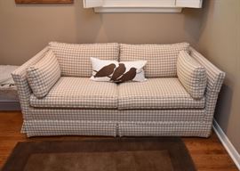 $100 - 2-Seat Sofa / Loveseat with Tan Check Upholstery