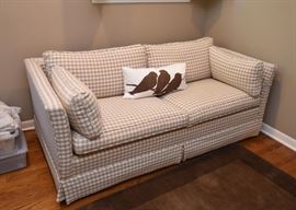 $100 - 2-Seat Sofa / Loveseat with Tan Check Upholstery