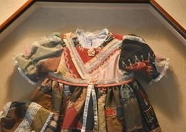 $150 - Handmade Crazy Quilt Children's Dress & Hat in Shadow Box (Approx. 24" L x 33.75" H)
