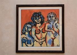 $300 - "Three Nudes" Original Artwork, Signed S.G. (Approx. 19.75" L x 19.25" H)