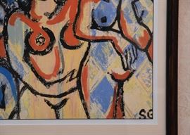 $300 - "Three Nudes" Original Artwork, Signed S.G. (Approx. 19.75" L x 19.25" H)