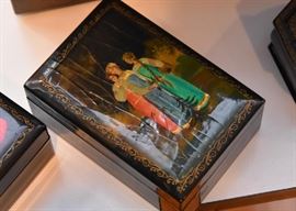 Hand Painted Black Lacquer Trinket Boxes