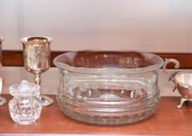 Glass Serving Bowl, Crystal Jam Jar, Silverplate Goblets