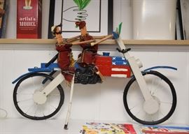 Whimsical Motorcycle with Riders Sculpture